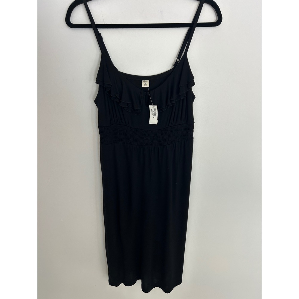 Old Navy Womens Black Ruffle Keyhole Smocked Waist Rayon Mini‎ Dress Size M NWT